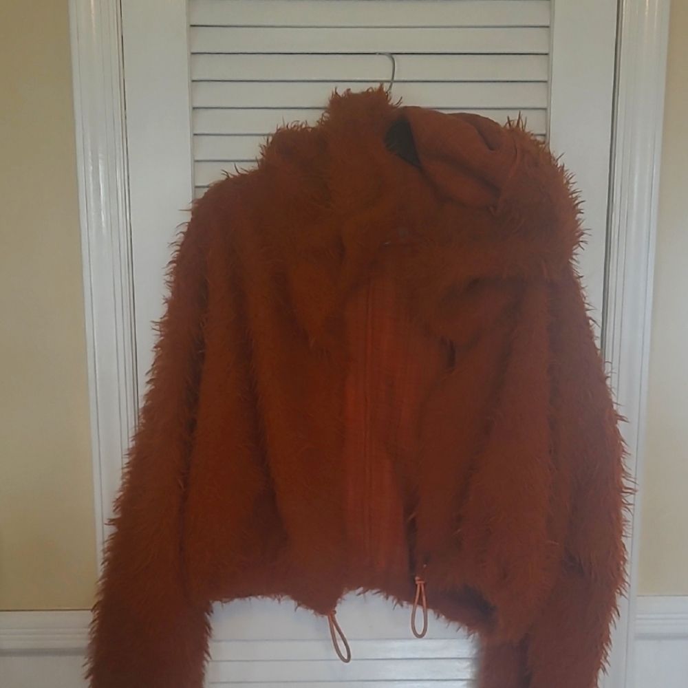 Free People Zuri Fuzzy hoodie jacket in gorgeous rust color..oversized